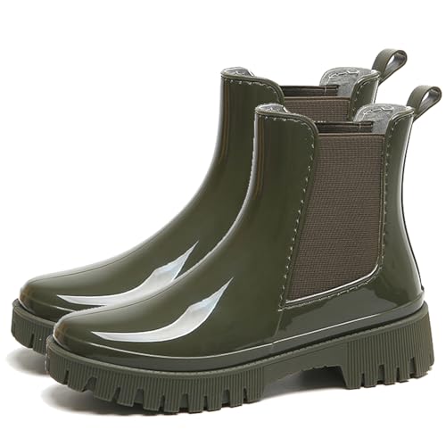 Bigzagger Gummistiefel Damen Halbhoch Gefüttert - Chelsea Boots Wasserdicht Rutschfeste Regenstiefel Stiefeletten Gartenschuhe von Bigzagger
