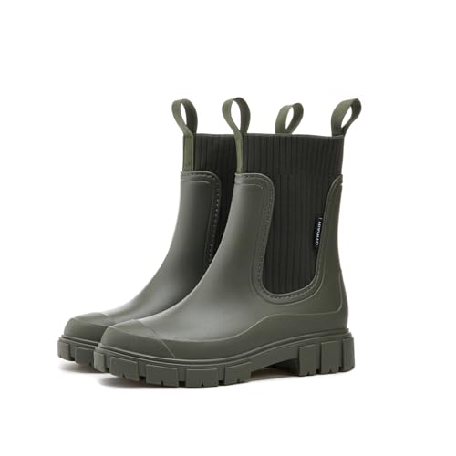 Bigzagger Gummistiefel Damen Halbhoch Gefüttert - Chelsea Boots Wasserdicht Rutschfeste Regenstiefel Stiefeletten Gartenschuhe von Bigzagger