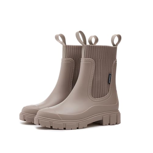 Bigzagger Gummistiefel Damen Halbhoch Gefüttert - Chelsea Boots Wasserdicht Rutschfeste Regenstiefel Stiefeletten Gartenschuhe von Bigzagger