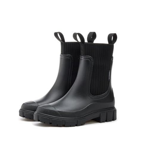 Bigzagger Gummistiefel Damen Halbhoch Gefüttert - Chelsea Boots Wasserdicht Rutschfeste Regenstiefel Stiefeletten Gartenschuhe von Bigzagger
