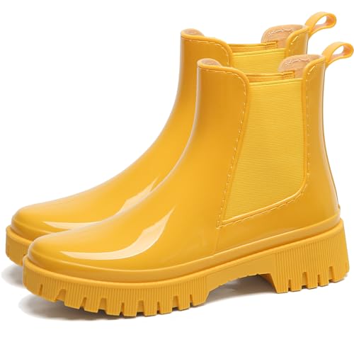 Bigzagger Gummistiefel Damen Halbhoch Gefüttert Gummistiefeletten Damen Chelsea Boots Damen Wasserdicht Rutschfeste Regenstiefel Damen Stiefeletten Gartenschuhe von Bigzagger