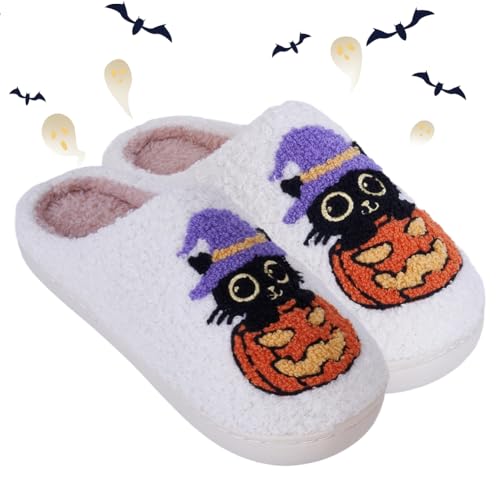 Bigzagger Halloween Hausschuhe Damen Herren Plüsch Rutschfeste Halloween Slippers Warme Hausschuhe Bedruckte für Winter Halloween Weihnachten Geschenke von Bigzagger