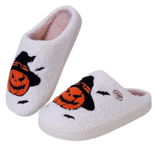 Bigzagger Halloween Hausschuhe Damen Herren Plüsch Rutschfeste Halloween Slippers Warme Hausschuhe Bedruckte für Winter Halloween Weihnachten Geschenke von Bigzagger