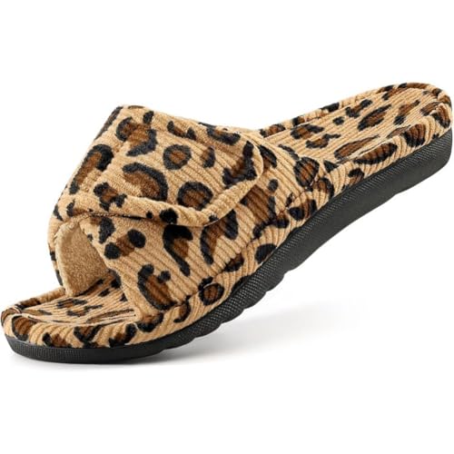 Bigzagger Hausschuhe Damen Winter Plüsch Schlappen mit Klettverschluss und Fußgewölbeunterstützung Warme Rutschfeste Pantoffeln Slipper für Schlafzimmer, offener Zehen von Bigzagger