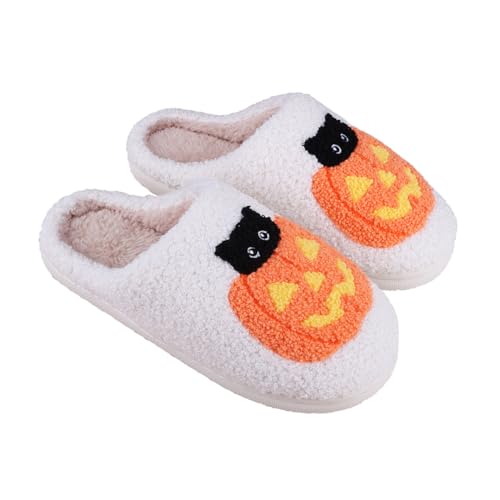 Bigzagger Halloween Hausschuhe Damen Herren Plüsch Rutschfeste Halloween Slippers Warme Hausschuhe Bedruckte für Winter Halloween Weihnachten Geschenke von Bigzagger