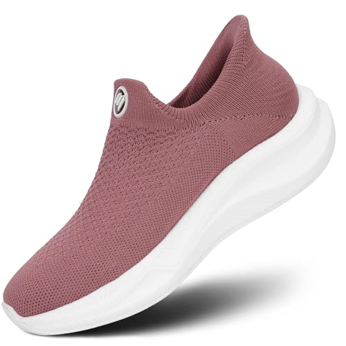 Bigzagger Slip on Sneaker Damen Herren Fußbogenstütze Orthopädische Schuhe Atmungsaktiv Leichte Schlupfschuhe Hände frei Slip in Turnschuhe Laufschuhe Sportschuhe(Rosa) von Bigzagger