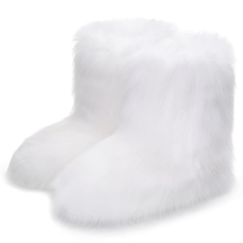 Bigzagger Winterstiefel Damen Kunstfell mit Plüsch Gefüttert Wärme Bequem Winter Boots Rutschfeste Flauschig Winterstiefeln Fell Pelz Schnee Kunstfell Stiefel von Bigzagger