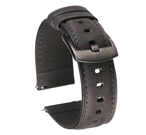 Bihahyj Schnellverschluss-Uhrenarmband aus echtem Leder, 20mm/22mm, Schwarz Schwarz, 22mm von Bihahyj
