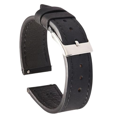 Bihahyj Schnellverschluss-Uhrenarmband im Vintage-Stil, Leder, 18–22mm, Schwarz, 18mm von Bihahyj
