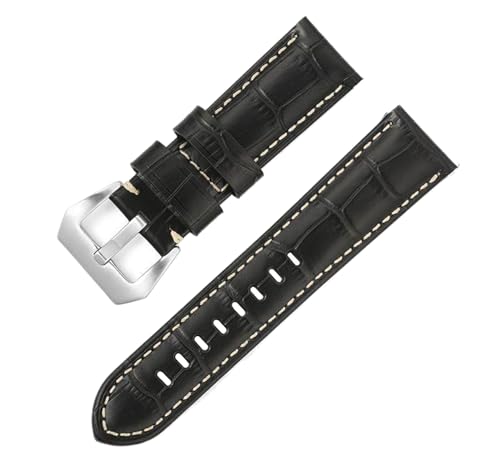 Bihahyj Uhrenarmband 20mm/22mm/24mm/26mm Echtleder-Uhrenarmband mit Dornschließe, Farbe 12 Schwarz, 26 mm von Bihahyj