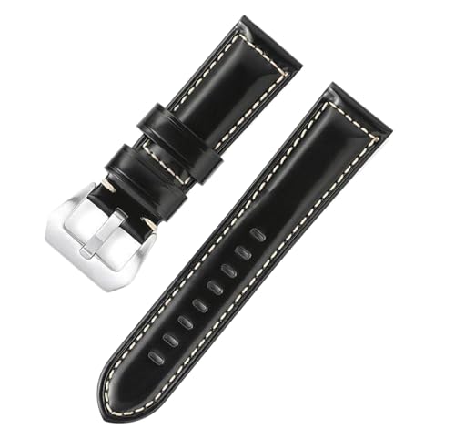 Bihahyj Uhrenarmband 20mm/22mm/24mm/26mm Echtleder-Uhrenarmband mit Dornschließe, Farbe 14 Schwarz, 26 mm von Bihahyj