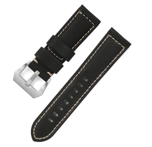 Bihahyj Uhrenarmband 20mm/22mm/24mm/26mm Echtleder-Uhrenarmband mit Dornschließe, Farbe 6 Schwarz, 24 mm von Bihahyj