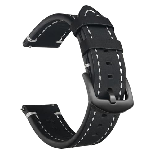 Bihahyj Uhrenarmband Crazy Horse Leder Uhrenarmband 18mm-24mm Schnellverschluss, Farbe 1 Schwarz, 18 mm von Bihahyj