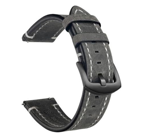 Bihahyj Uhrenarmband Crazy Horse Leder Uhrenarmband 18mm-24mm Schnellverschluss, Farbe 10 Schwarz, 18 mm von Bihahyj