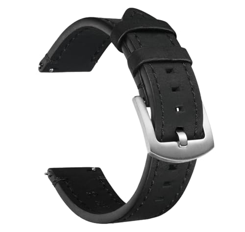 Bihahyj Uhrenarmband Crazy Horse Leder Uhrenarmband 18mm-24mm Schnellverschluss, Farbe 2 Schwarz, 18 mm von Bihahyj