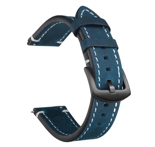 Bihahyj Uhrenarmband Crazy Horse Leder Uhrenarmband 18mm-24mm Schnellverschluss, Farbe 8 Schwarz, 22 mm von Bihahyj