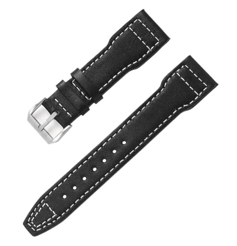 Bihahyj Uhrenarmband Echtleder 20mm, 21mm, 22mm, Farbe 2 Schwarz, 20 mm von Bihahyj