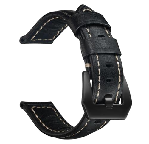 Bihahyj Uhrenarmband aus echtem Leder, 18mm/20mm/22mm/24mm/26mm, Farbe 1 Schwarz, 18 mm von Bihahyj