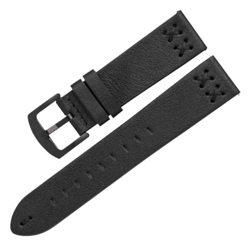 Bihahyj Uhrenarmband aus echtem Leder, 20mm/22mm, Schnellverschluss, Farbe 2 Schwarz, 20 mm von Bihahyj