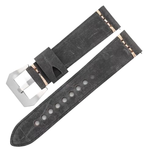 Bihahyj Uhrenarmband aus echtem Leder, 20mm/22mm/24mm, Schnellverschluss, Farbe 2 Schwarz, 24 mm von Bihahyj