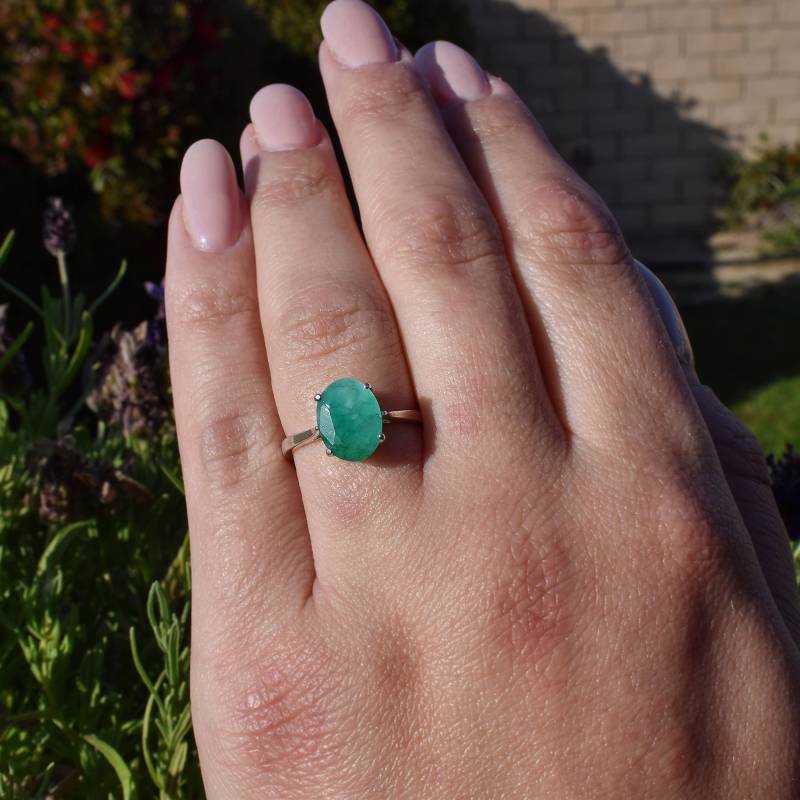 Echter Smaragd Solitär-Ring Sterling Silber Oder Gold Band von Bihls