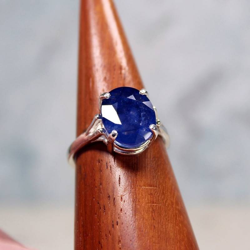 Ovaler Blauer Saphir Ring Sterling Silber Edelstein Solitär von Bihls