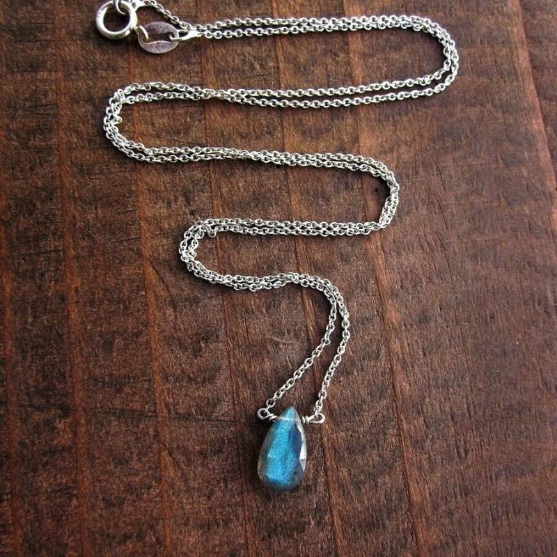 Tropfen Labradorit Halskette Sterling Silber Solitär Edelstein von Bihls