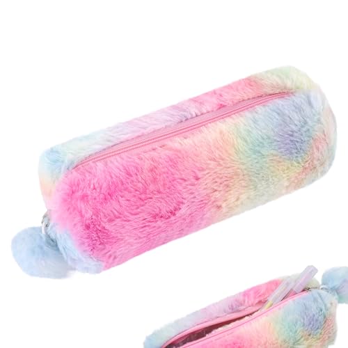Biiange Regenbogen-Federmäppchen, Regenbogen-Federtasche, Plüsch-Federmäppchen, Schreibwaren-Reißverschluss, tragbares Federmäppchen, Schreibwaren-Aufbewahrungstasche, Make-up-Tasche für tägliche von Biiange