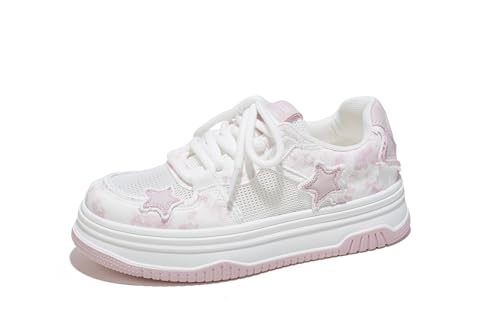 BiilyLi Damen Niedliche Stern Atmungsaktive Plateau Sneaker Y2K Leicht Turnschuhe Bequeme Campus Schuhe Pink 38 von BiilyLi