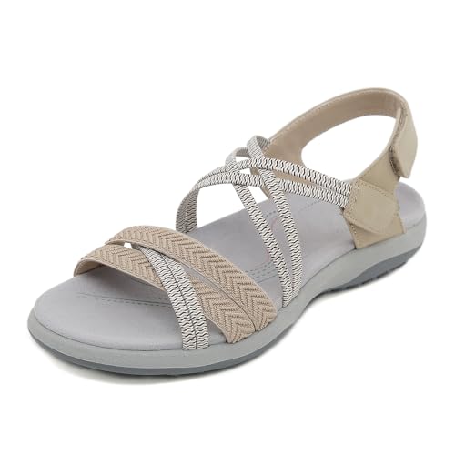 BiilyLi Damen Sommer Elegant Trekkingsandalen Sport Sandale 2024 Bequeme Outdoor Sandalen Mode Bohemian Wandersandalen Rutschfeste Wasserschuhe Strandsandalen von BiilyLi