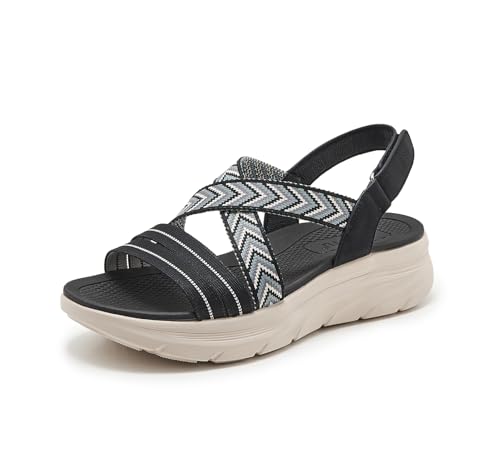 BiilyLi Sandalen Damen Bequeme Outdoor Sandalen Sommer Arch Support Wandersandalen Rutschfeste Sportsandalen Strandsandalen Black 40 von BiilyLi