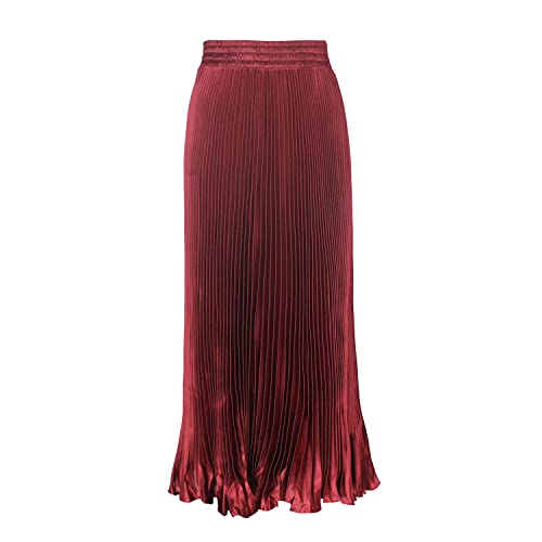 Damen Eleganter Lange Faltenrock Hohe Taille Vielseitige Dehnbare Informell Maxirock Fischschwanz Rock Mode Casual Fluoreszenz Elastische Taille Orgelrock Red Wine von BiilyLi