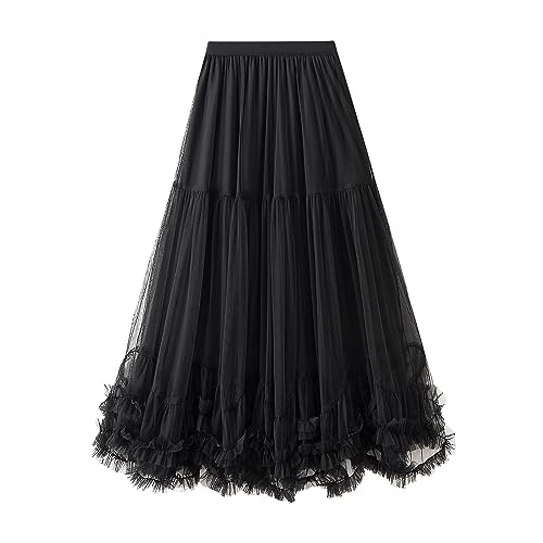 Damen Faltenrock Lang Tüllrock Hohe Taille Vintage Elegant Weiche Elastische Taille Unregelmäßig Maxirock Casual Party Sommerrock Tütü Midi Röcke M Damen Faltenrock Lang Tüllrock Hohe Taille Vintage Elegant Weiche Elastische Taille Unregelmäßig Maxirock Casual Party Sommerrock Tütü Midi Röcke M von BiilyLi