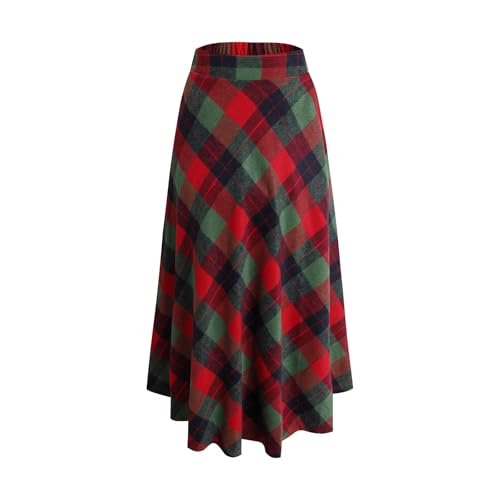 Damen Lange Rock Elegant Hohe Taille Winterrock Wollrock A-Linie Maxirock Faltenrock Retro Röcke Grün -L von BiilyLi
