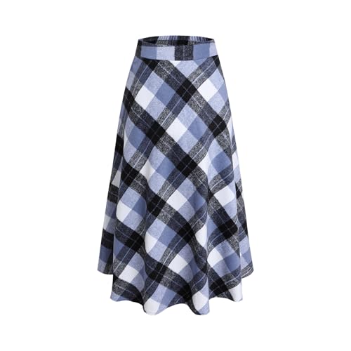 Damen Lange Rock Elegant Hohe Taille Winterrock Wollrock A-Linie Maxirock Faltenrock Retro Röcke Grau -3XL von BiilyLi