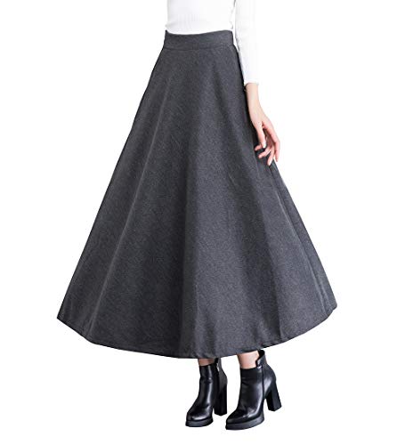 Damen Vintage Elegant Wollrock Langen Rock Warm Wolle Retro Elastische Taille hohe Taille Winterrock Herbst Feste Farbe Maxi röcke (XXL (Taille: 80 cm), Dunkelgrau) von BiilyLi