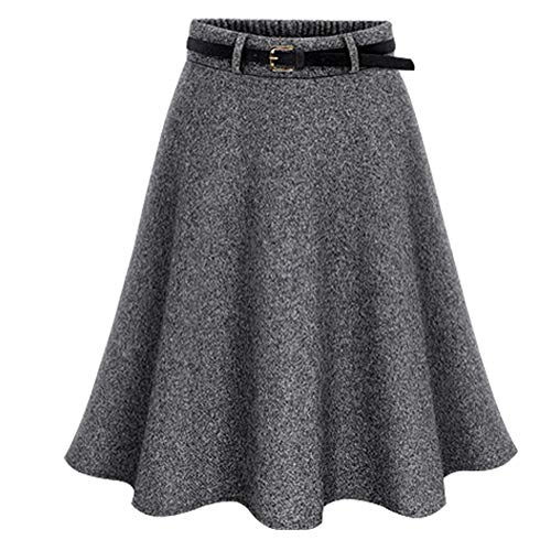 Damen Vintage Elegant Wollrock hohe Taille Midi röcke Warm Wolle Retro Elegant Winterrock Herbst Elastische Taille Rock (M / (Elastische Taille:66CM), Grau) von BiilyLi