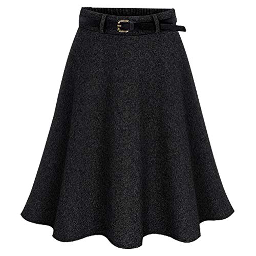 Damen Vintage Elegant Wollrock hohe Taille Midi röcke Warm Wolle Retro Elegant Winterrock Herbst Elastische Taille Rock (M / (Elastische Taille:66CM), Schwarz) von BiilyLi