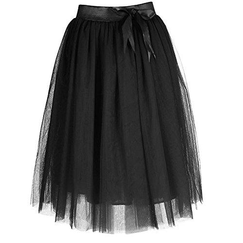 Damen Vintage Tüll Knielang Petticoat Unterrock Reifrock für Hochzeit Brautkleid Retro Prinzessin Tutu Rock Tüllrock Faltenrock mit Schleife zu Party Fest(Schwarz, 5XL（Flexible Taille92-108cm）) von BiilyLi