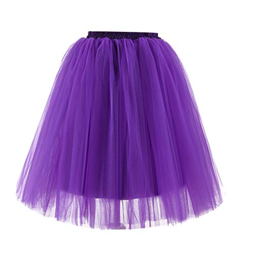 Damen Vintage Tüll Knielang Petticoat Unterrock Reifrock für Hochzeit Brautkleid Retro Prinzessin Tutu Rock Tüllrock Faltenrock mit zu Party Fest (Lila) von BiilyLi