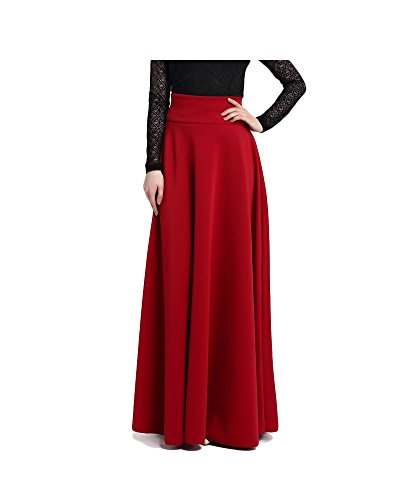 Damen hohe Taille gefalteten Rock - Midi Maxi Lange Röcke Mode Solid Color Rock Party Röcke (S, Rot) von BiilyLi