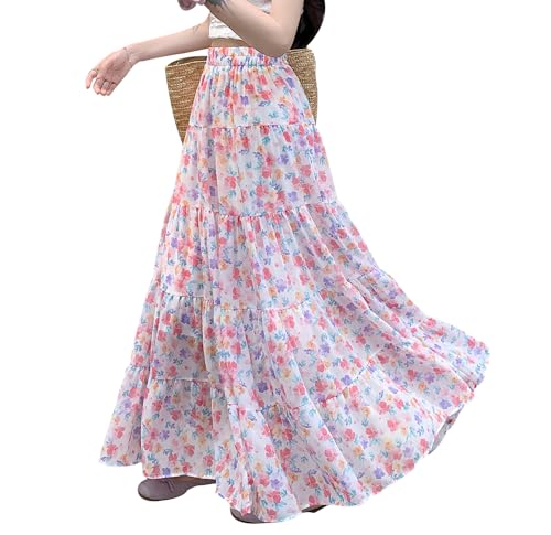 Rock Damen Lang Chiffon Hohe Taille Maxirock Elegant Bohemien Röcke A-Linie Urlaub Sommerrock Faltenrock Pink XL von BiilyLi