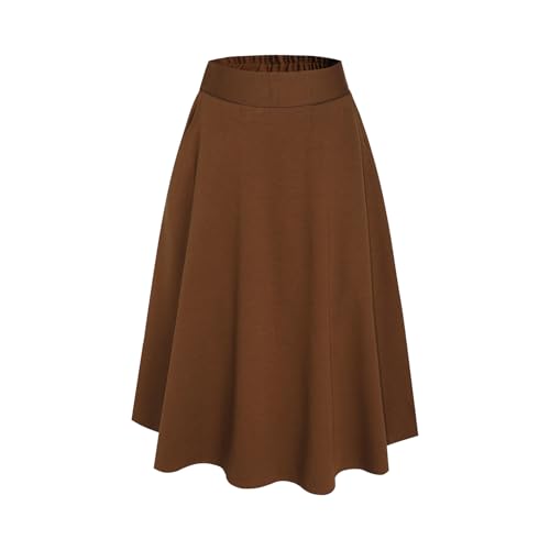 Rock Damen Lang Elegant Hohe Taille Winterrock A-Linie Röcke Wollrock Midirock Freizeitrock Herbst Skirts 1068 Khaki -S(Elastische Taille: 66 cm) von BiilyLi