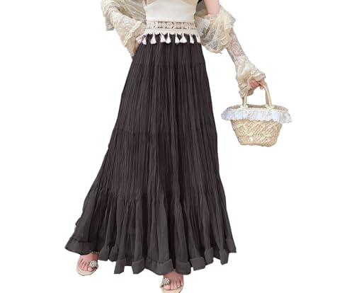 Rock Damen Lang Hohe Taille Niedlicher Röcke Elegant A-Linie Schichtung Boho Fließende Maxirock Braun S von BiilyLi