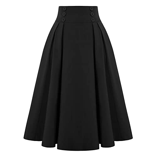 Rock Damen Vintage Elegant Kariert Lange Rock Hohe Taille A-Linie Plaid Retro Elastische Taille Casual Midi Faltenrock Grau -XXL von BiilyLi