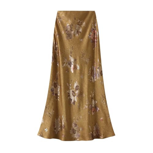 Rock Lang Damen Hohe Taille Leopardenrock Maxirock Elegant Winterrock A-Linie Midirock Businessrock Leopard Skirt Gold M von BiilyLi