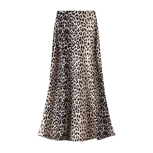 Rock Lang Damen Hohe Taille Leopardenrock Maxirock Elegant Winterrock A-Linie Midirock Businessrock Leopard Skirt Khaki M von BiilyLi