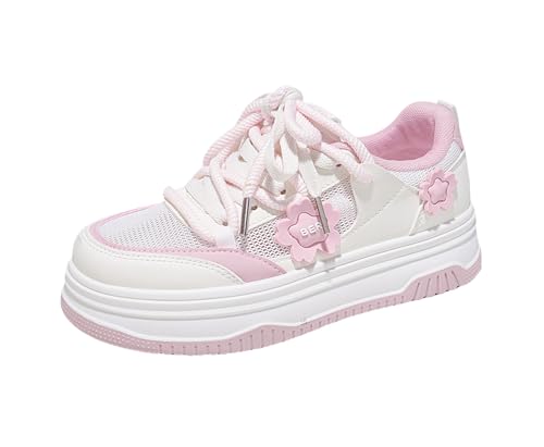 BiilyLi Damen Atmungsaktive Plateau Sneaker Y2K Niedliche Leicht Turnschuhe Bequeme Schuhe Campus Sportschuhe Pink 40 von BiilyLi