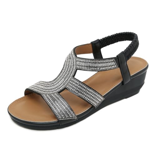 Biilyli Damen Bequeme Outdoor Sandalen 2024 Sommer Elegant Bohemian Trekkingsandalen Sport Sandale Mode Wandersandalen Rutschfeste Wasserschuhe Strandsandalen von Biilyli