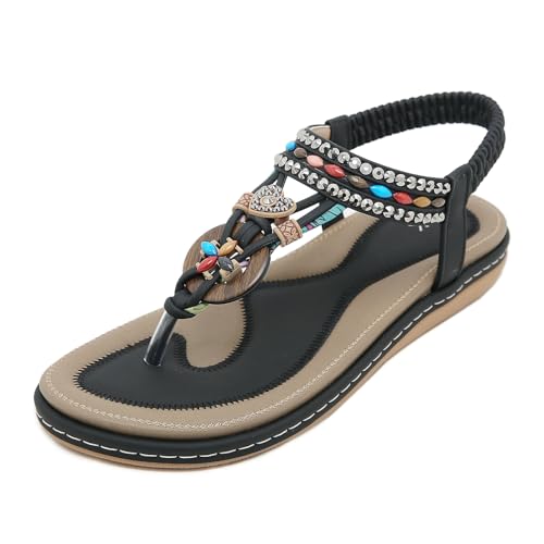 Biilyli Damen Bequeme Outdoor Sandalen 2024 Sommer Elegant Trekkingsandalen Sport Sandale Mode Rutschfeste Wasserschuhe Bohemian Strandsandalen EU36-EU42 von Biilyli